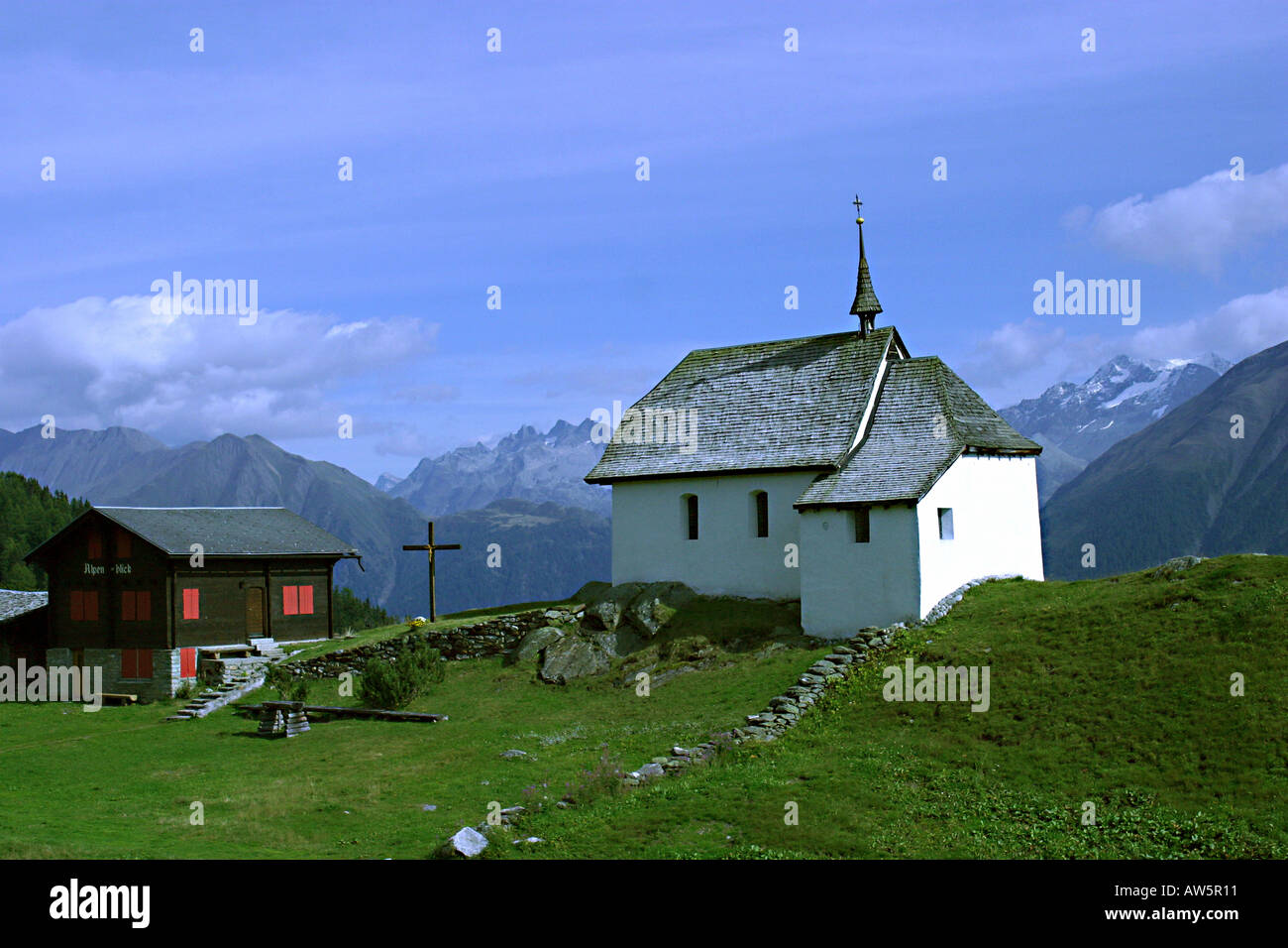 Alpine church in the village of Bettmeralp Valais Switzerland Stock ...