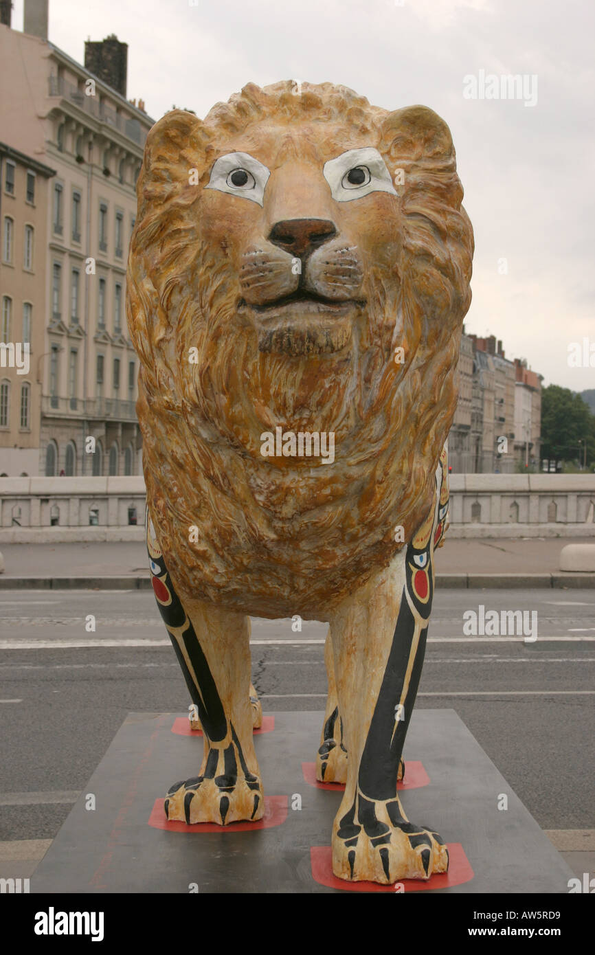 This a lion art statue in the street of Lyon France There were 12 of this  in all the city It was in August 2003 Stock Photo - Alamy