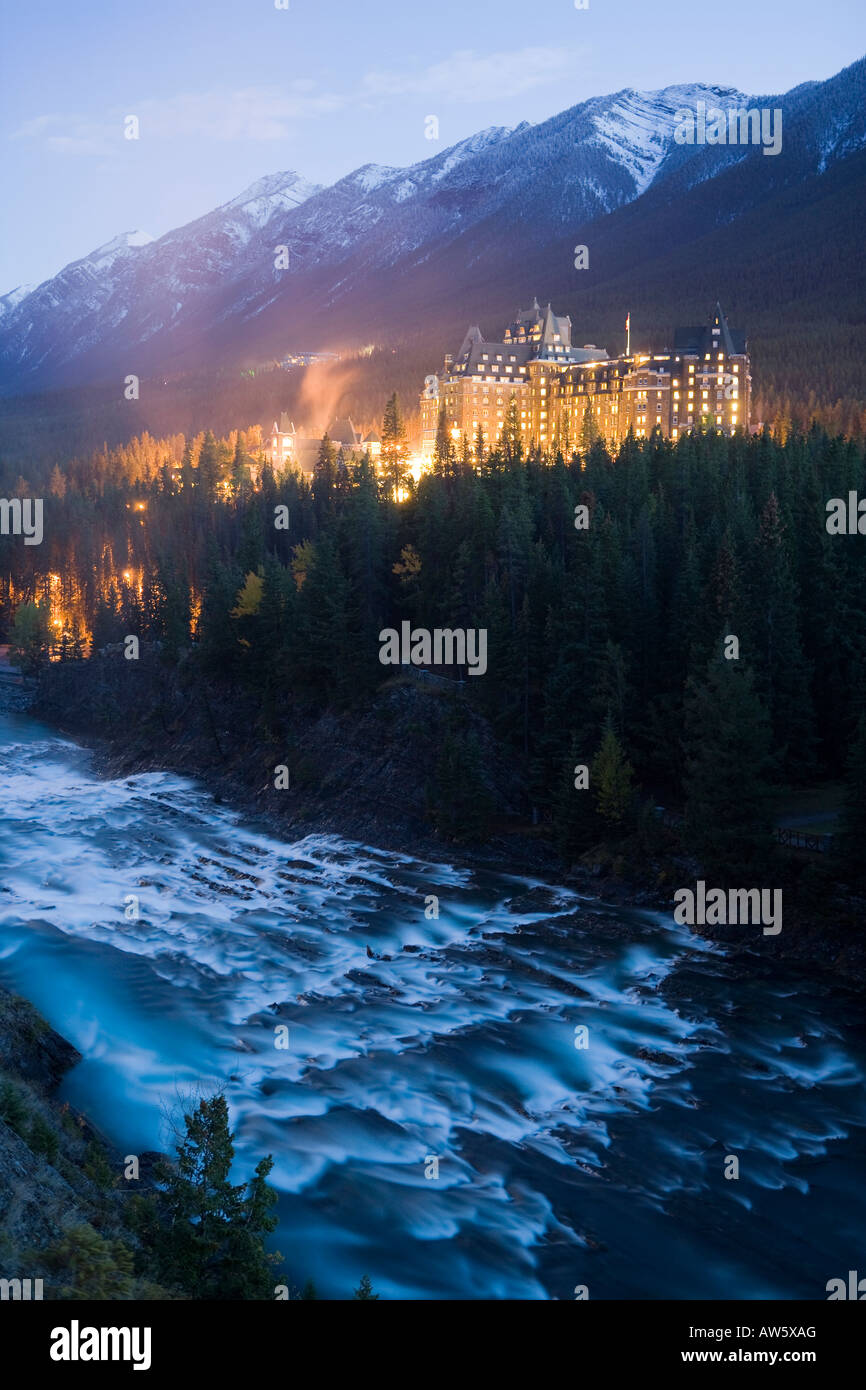 Banff Springs Hotel from Surprise Point looking across the Bow river ...