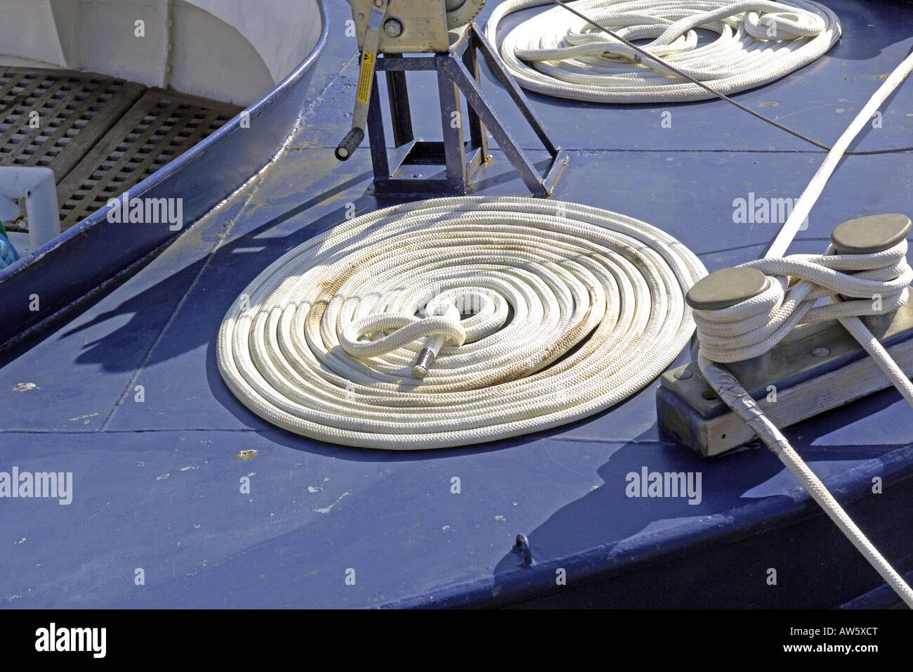Coiled Rope on a ships deck Stock Photo - Alamy