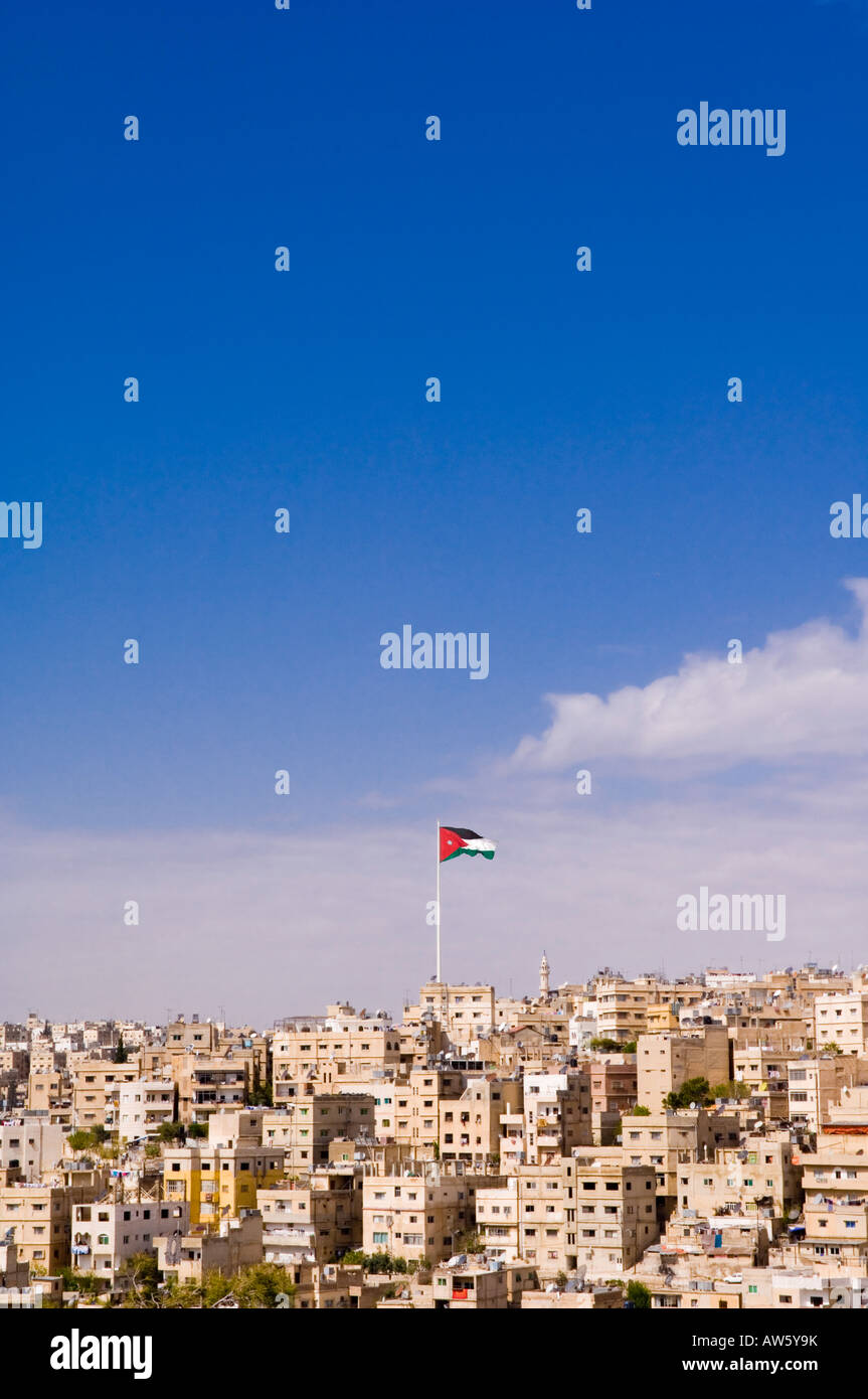 National flag flying over Amman city in Jordan Stock Photo Alamy