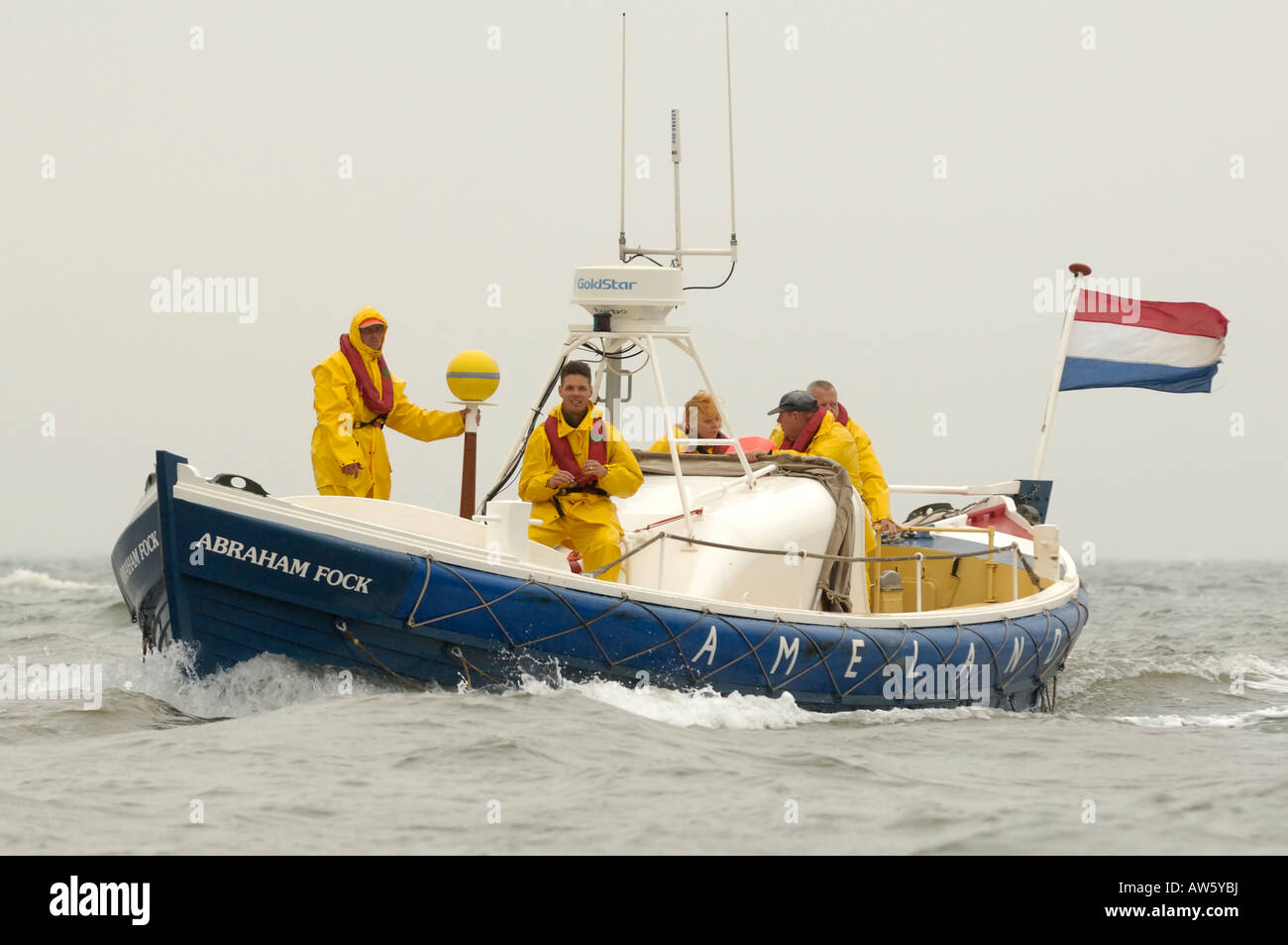 Rescues boat white horse power the only in the world Island Ameland Wadden sea Stock Photo