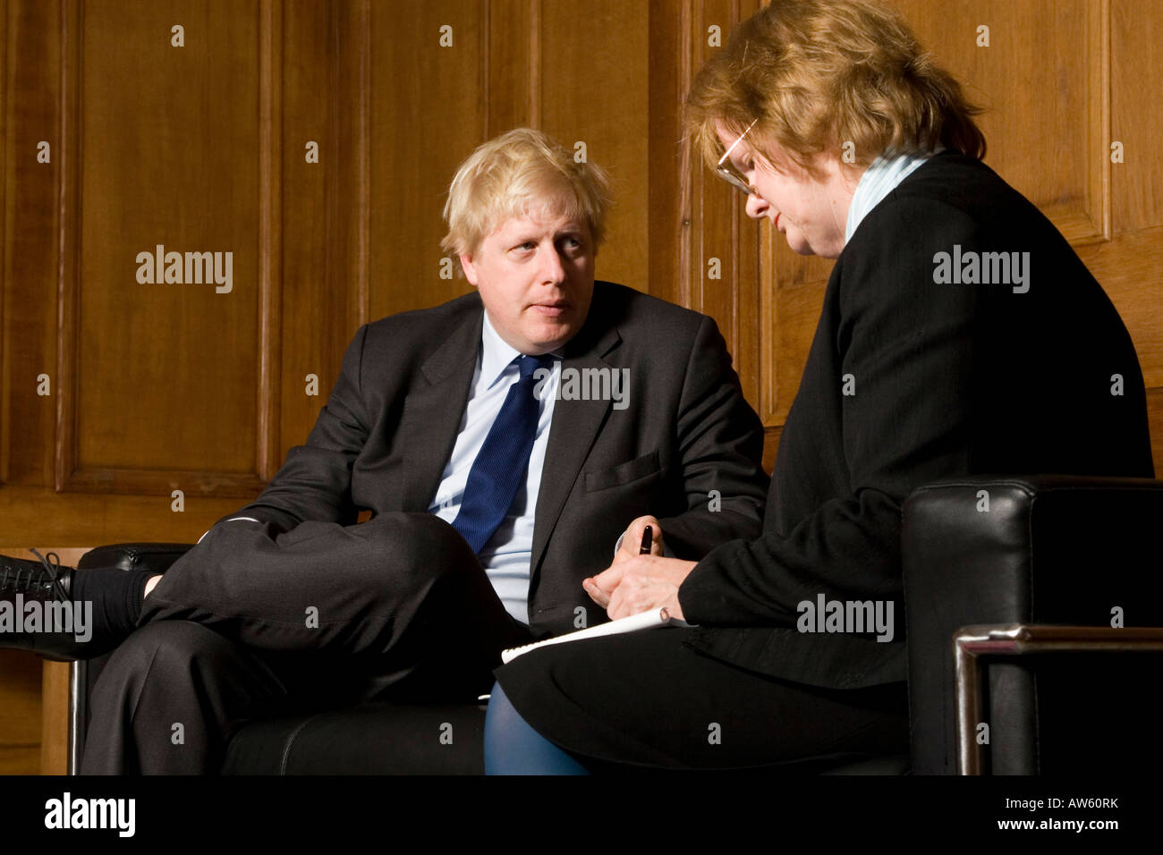 MP Boris Johnson being interviewed before the London Mayoral Election, County Hall, London, 27/02/08 Stock Photo