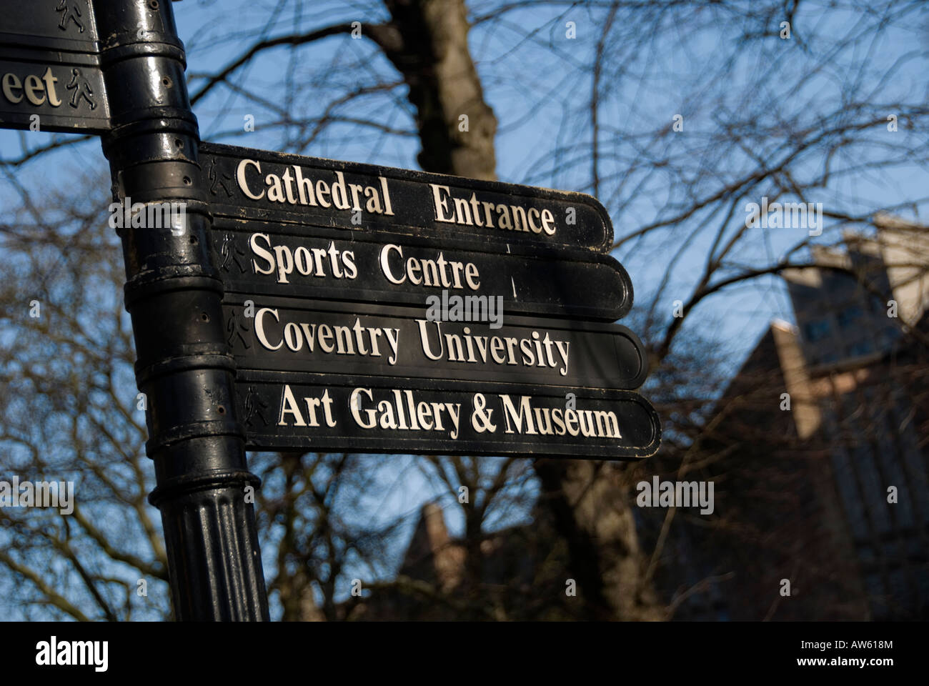 coventry city centre town signs near coventry cathedral Stock Photo Alamy