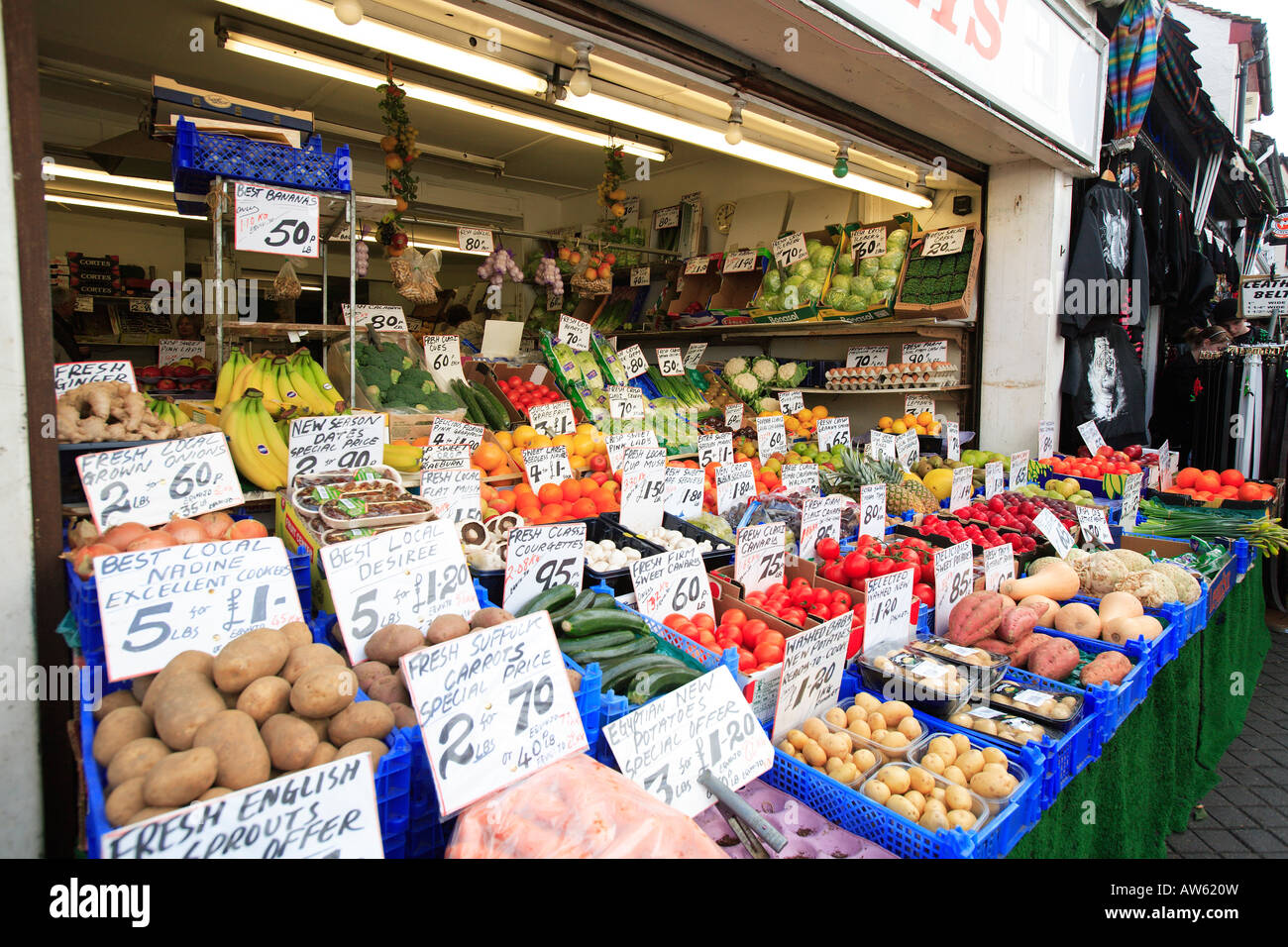 united kingdom essex colchester a fruit and vegetable shop front Stock Photo