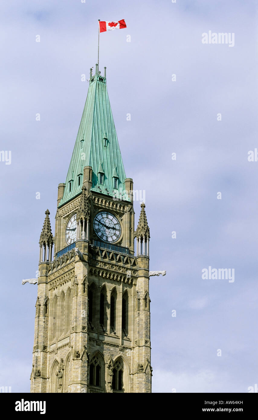 The clock tower of the centre block of the Canadian parliament buildings, Ottawa, Ontario
