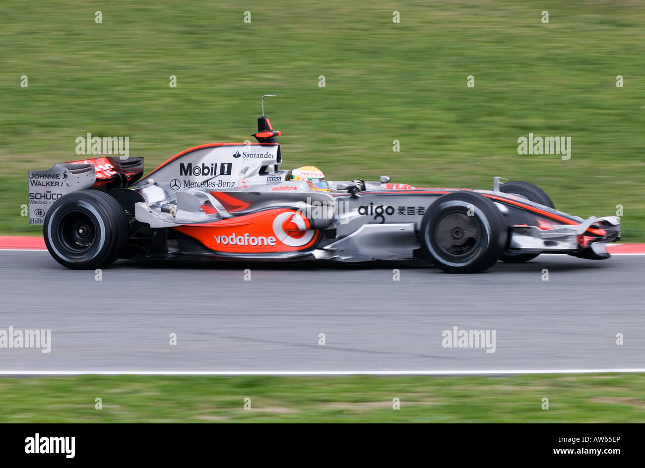 Lewis Hamilton GBR in the McLaren Mercedes MP4 23 racecar during Formula 1  testing sessions on the Circuit de Catalunya Stock Photo - Alamy