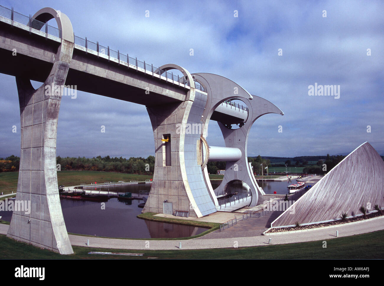 Falkirk Wheel a rotating boat lift joining Forth and Clyde canal with the Union canal Scotland Stock Photo