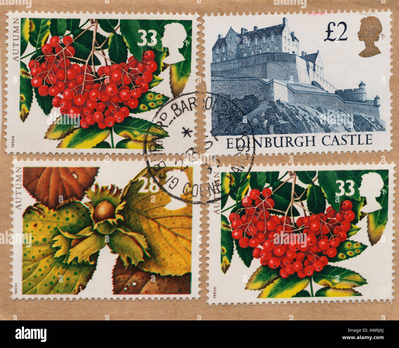 British Postage Stamps circa 1993 Stock Photo