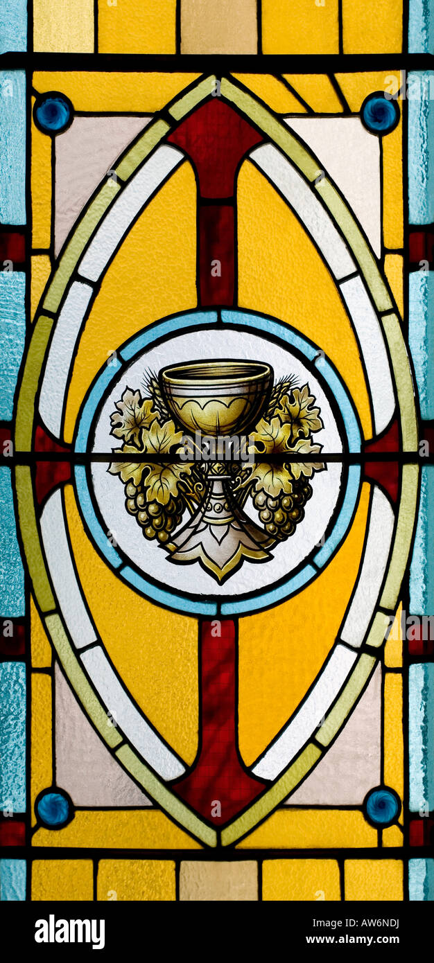 Stained glass window, church, Waterloo, Quebec, Canada Stock Photo