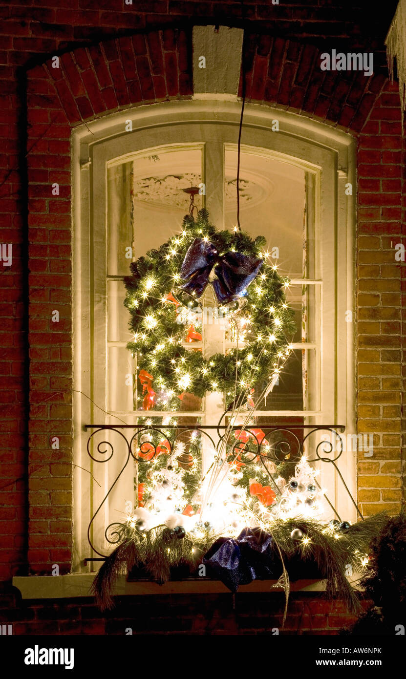 Christmas decorations on a window Stock Photo