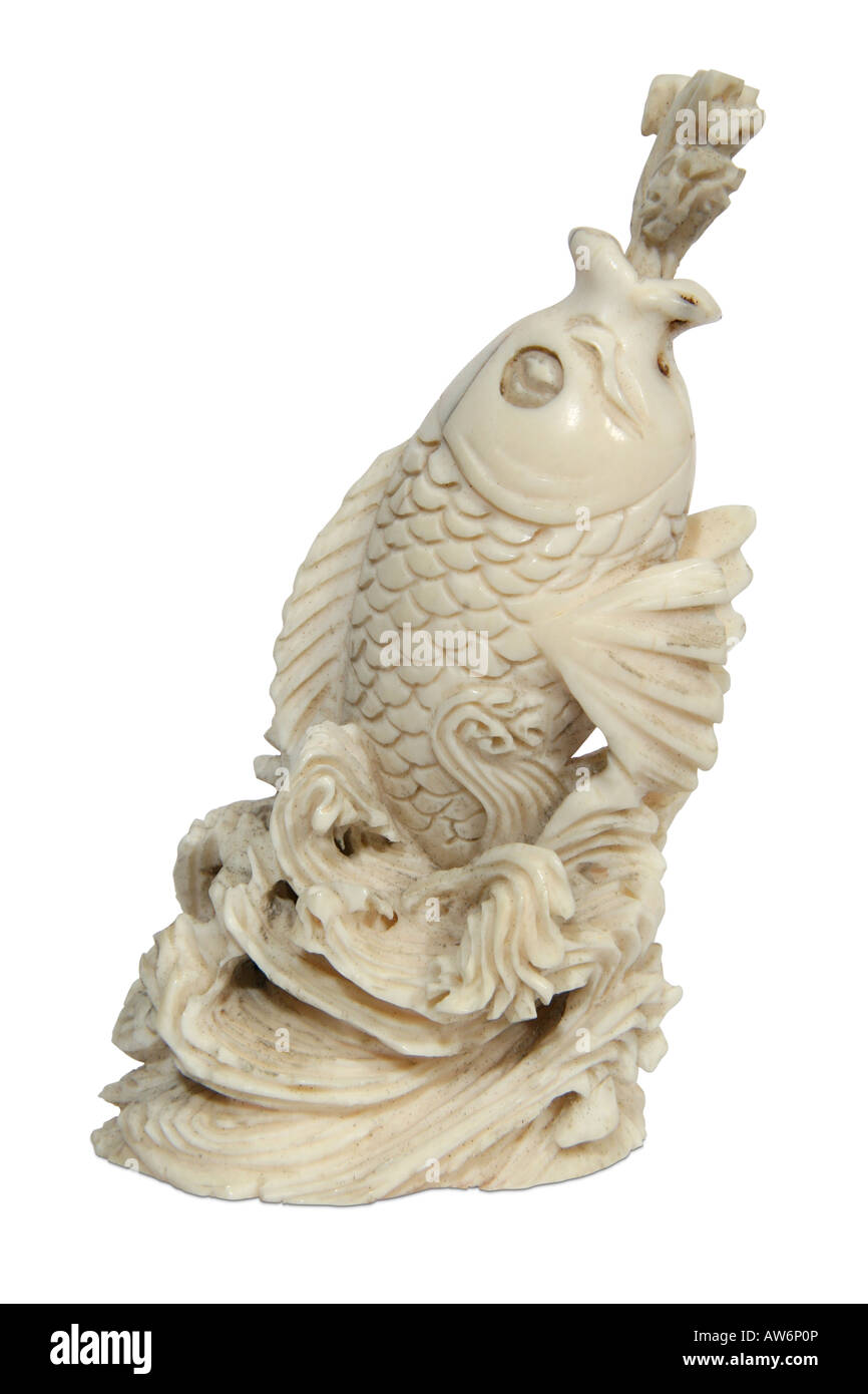 Carved Chinese ivory snuff bottle in the shape of a carp. Stock Photo