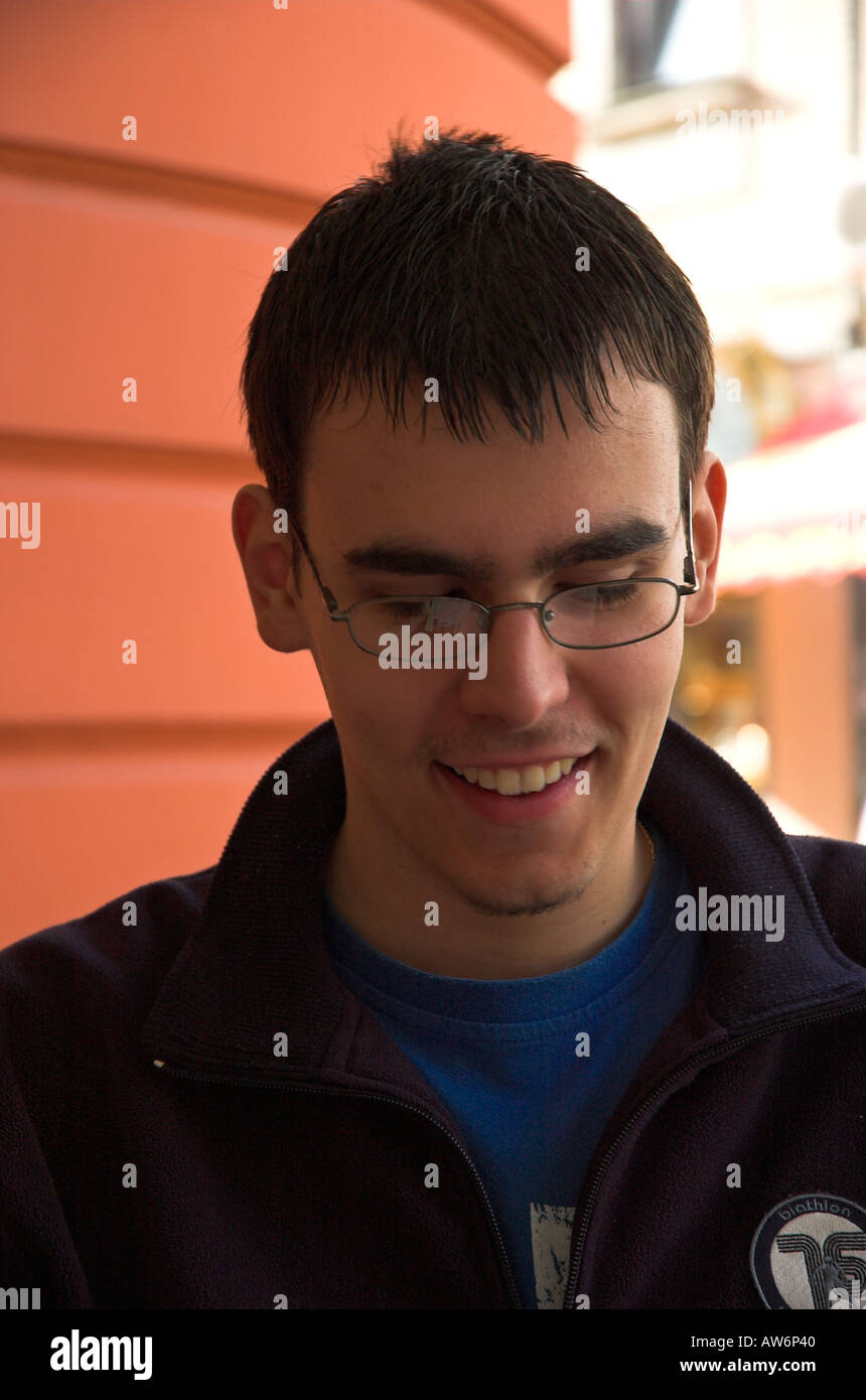 Young man smiling wearing eyeglasses Stock Photo