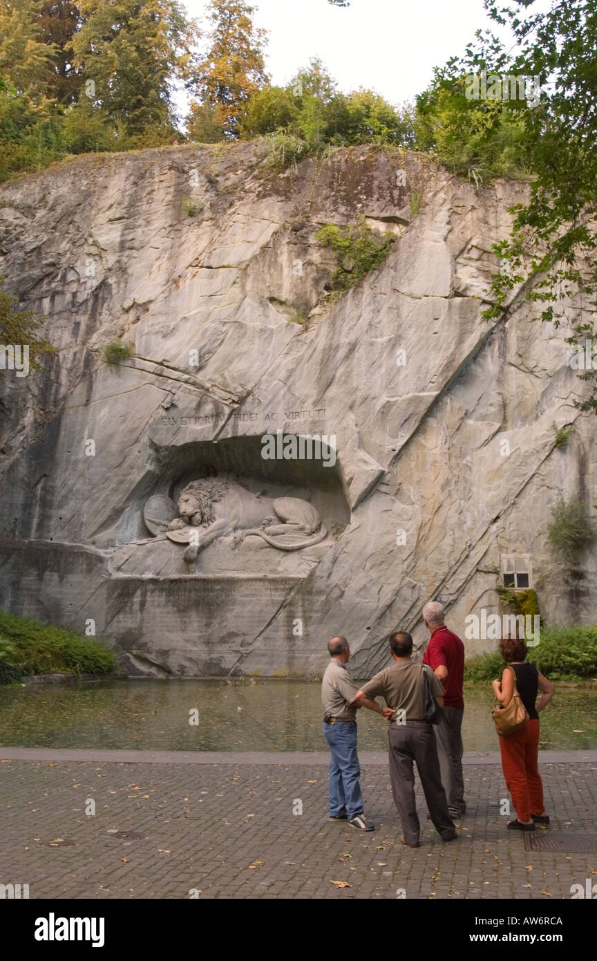 The dying Lion of Lucerne is a monument to Swiss mercenaries who died in battle at the Tuileries in 1792. Stock Photo
