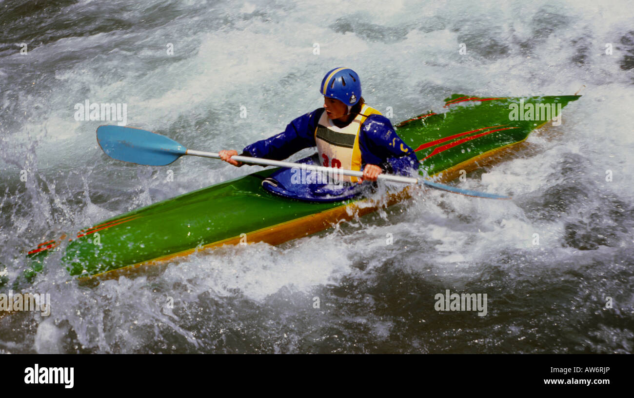 Kajak descent in race international of the Enza river. Stock Photo