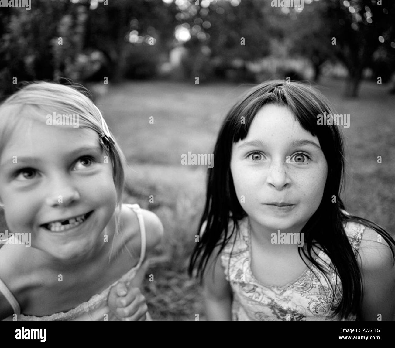 Portrait of happy girls outdoors Stock Photo