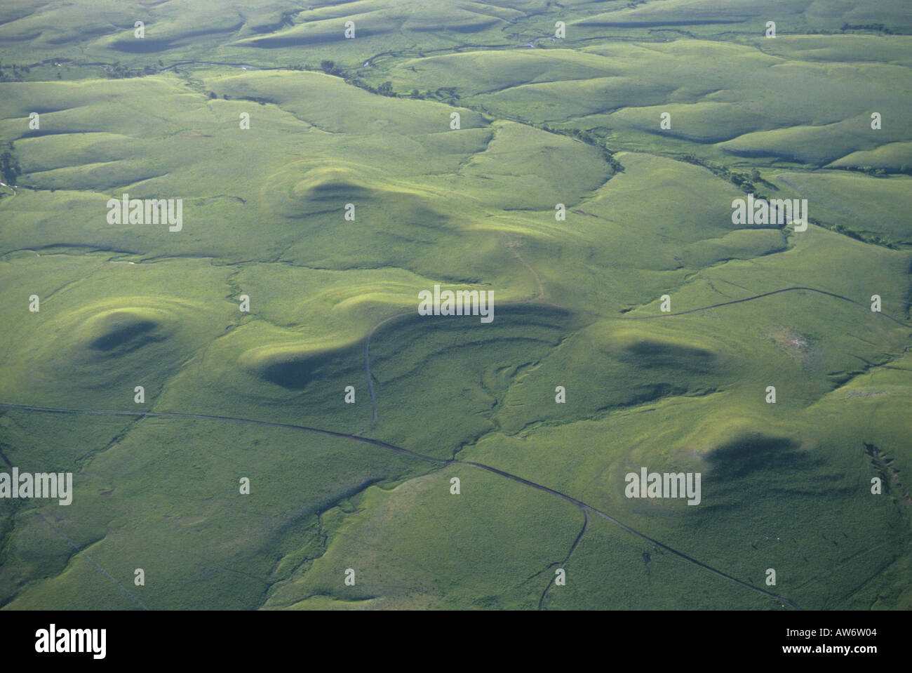 Aerial view of the Flint Hills of Eastern Kansas. Stock Photo