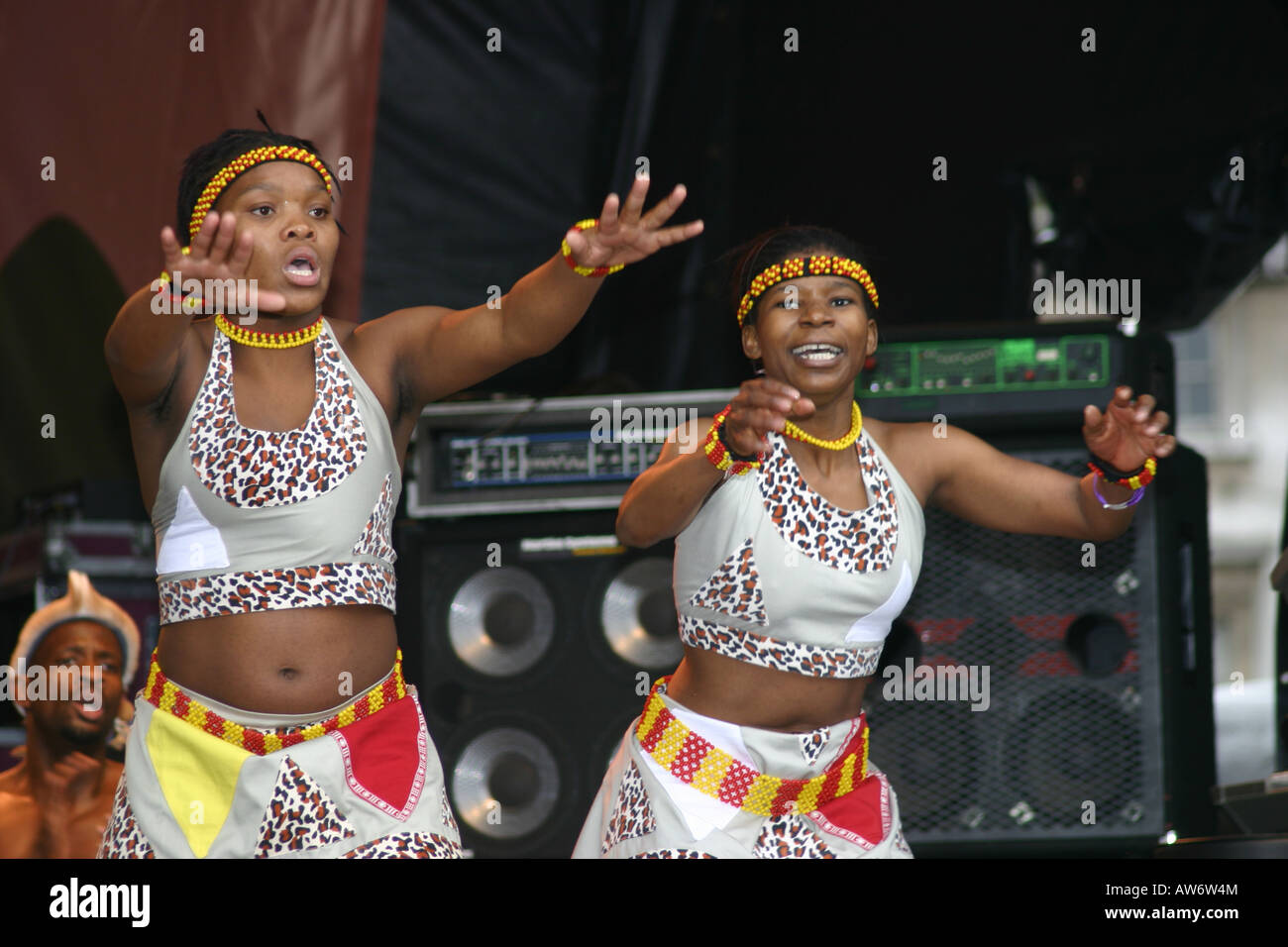 stage zulu dancers warriors first 1st inaugural    london uk africa day celebration Stock Photo