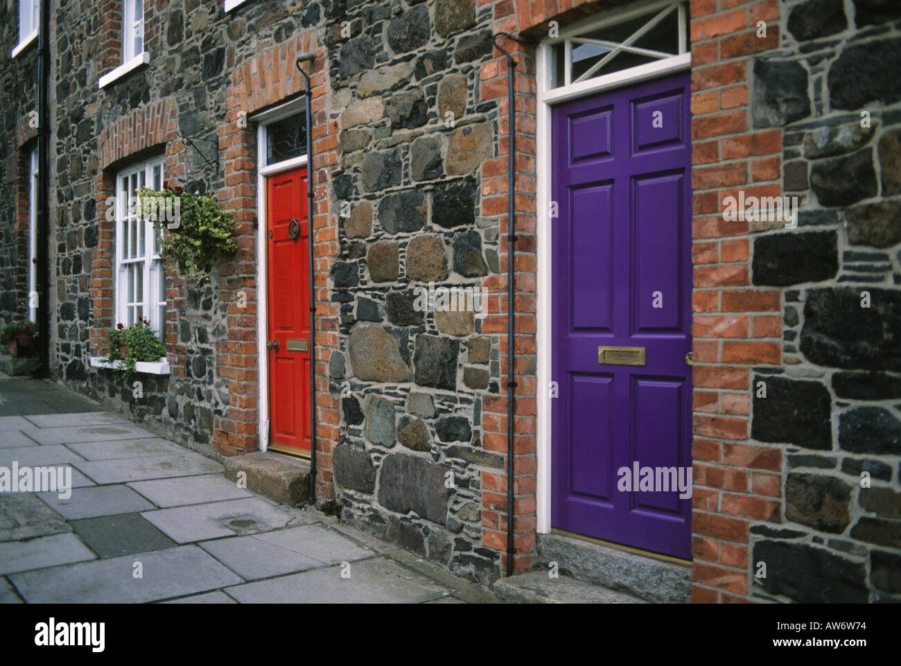 Red and purple painted doors in Hillsborough, Northern Ireland Stock Photo Alamy