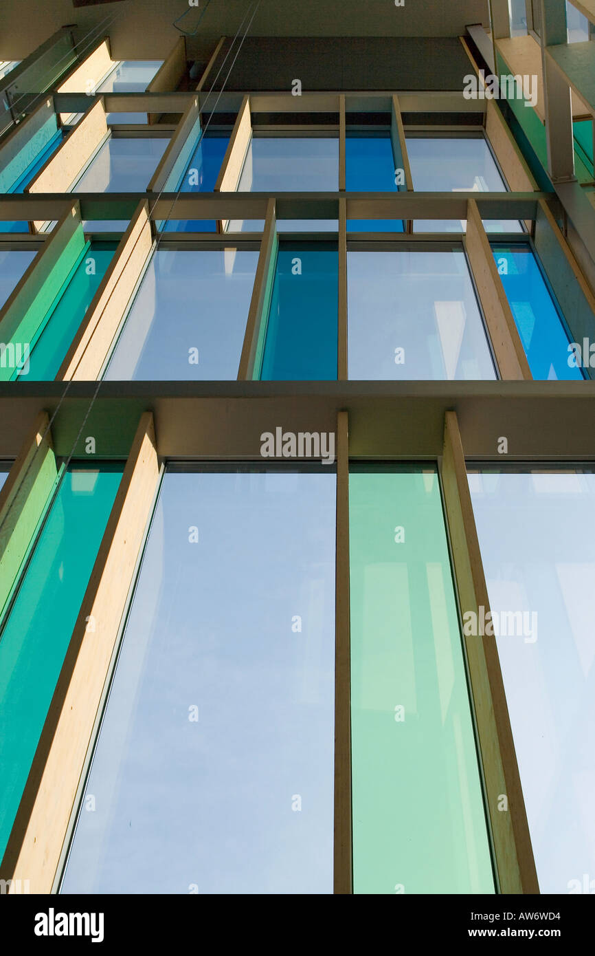 Idea Store, Whitechapel, London, 2005. Glazed facade from interior. Architect: Adjaye/Associates Stock Photo