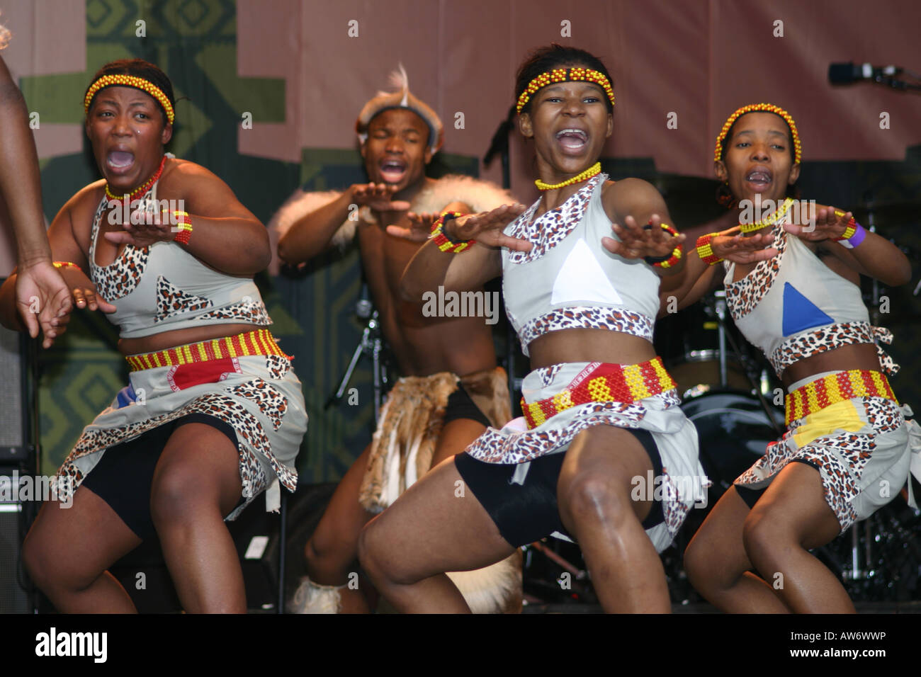 stage zulu dancers warriors first 1st inaugural    london uk africa day celebration Stock Photo