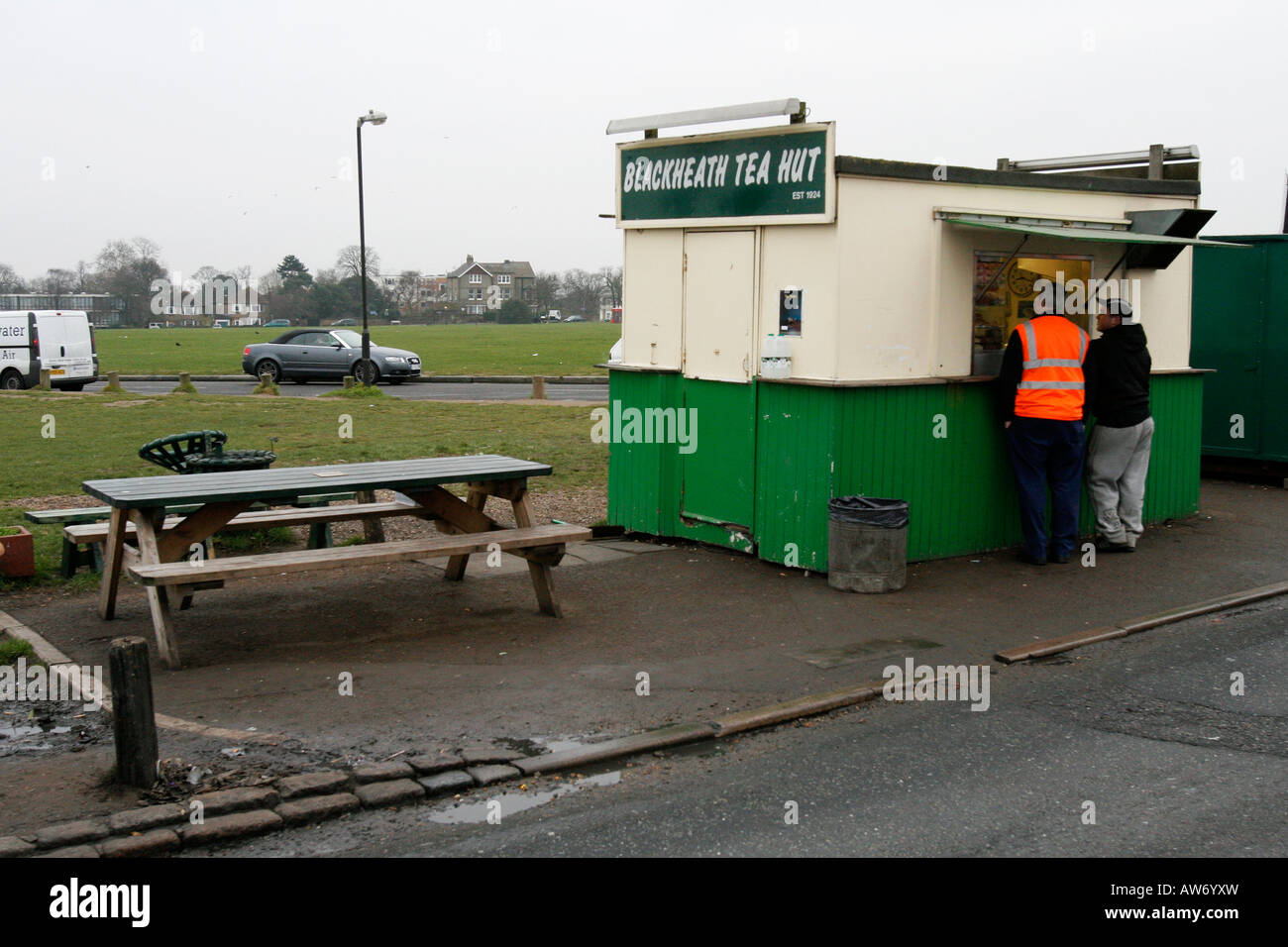 Workman being served at the Blackheath Tea Hut near Greenwich, London