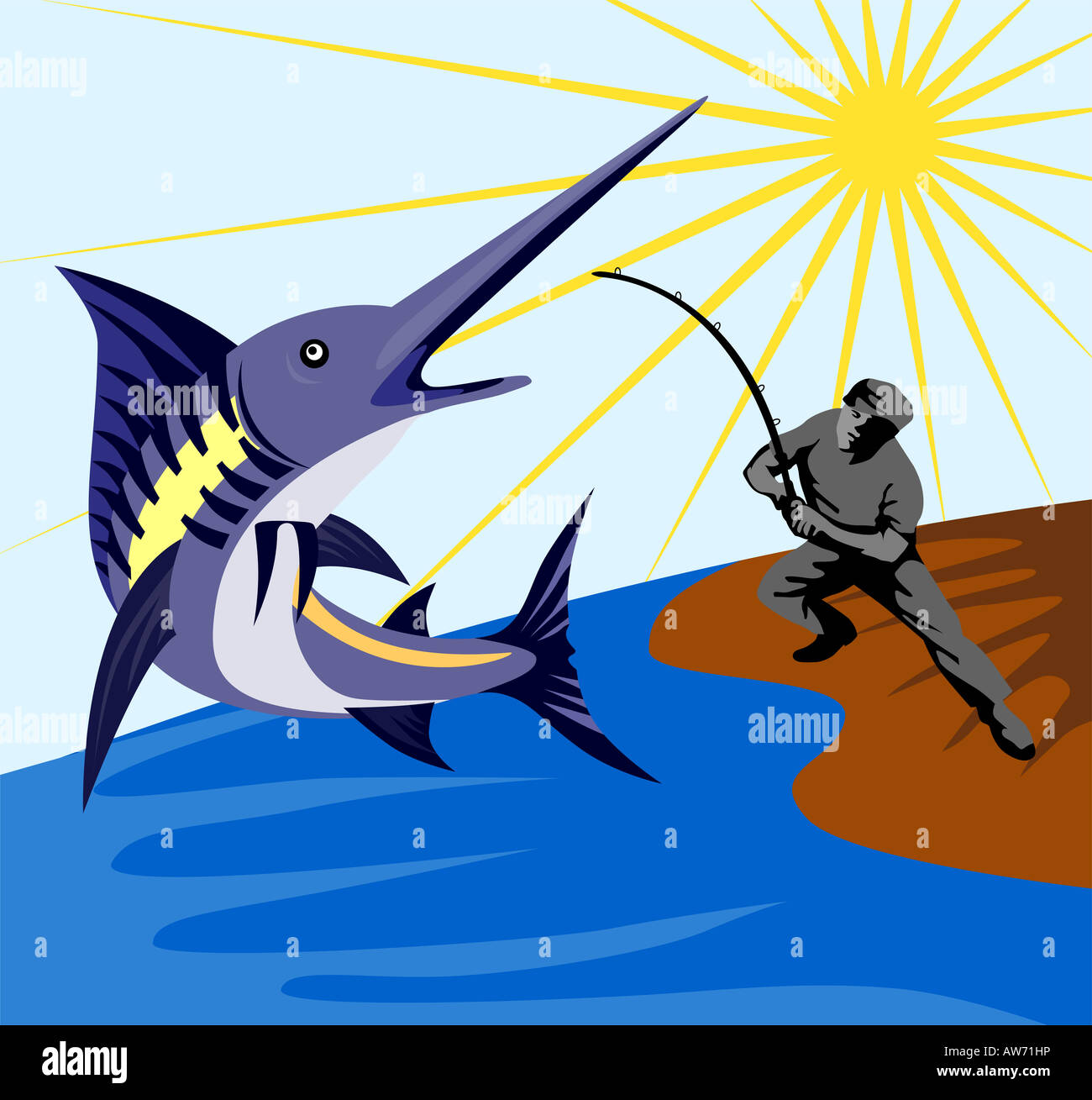 Fisherman angling a blue marlin Stock Photo - Alamy