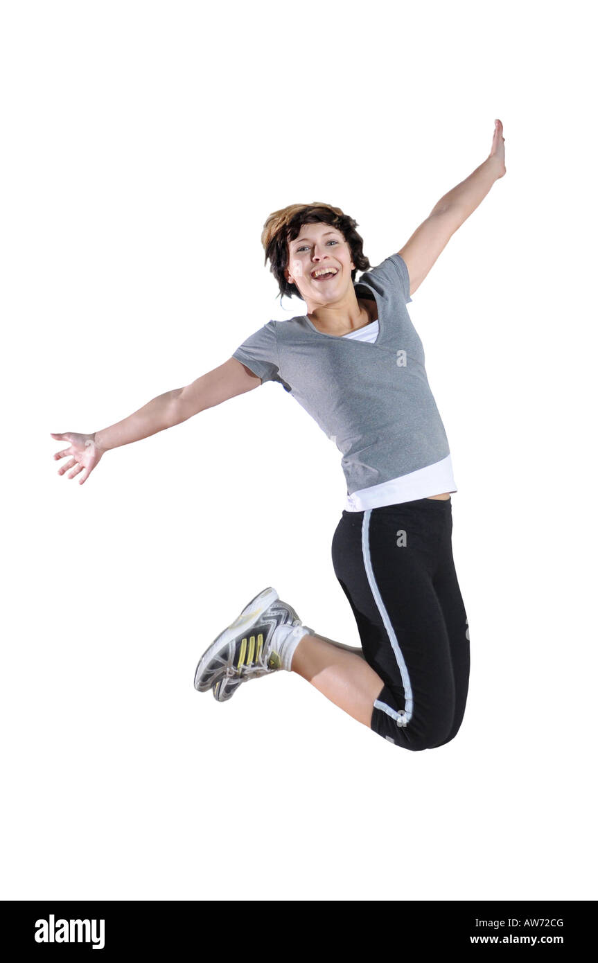 young lady jumping Stock Photo