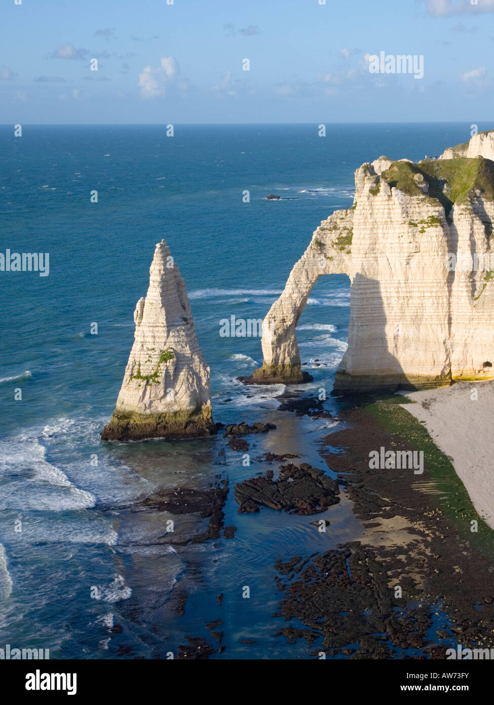 Etretat, Normandy, France. View to the Aiguille and Falaise d'Aval from ...