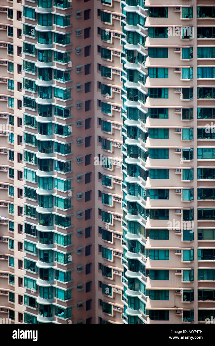 Human population growth represented by a large block of flats in Hong kong Stock Photo