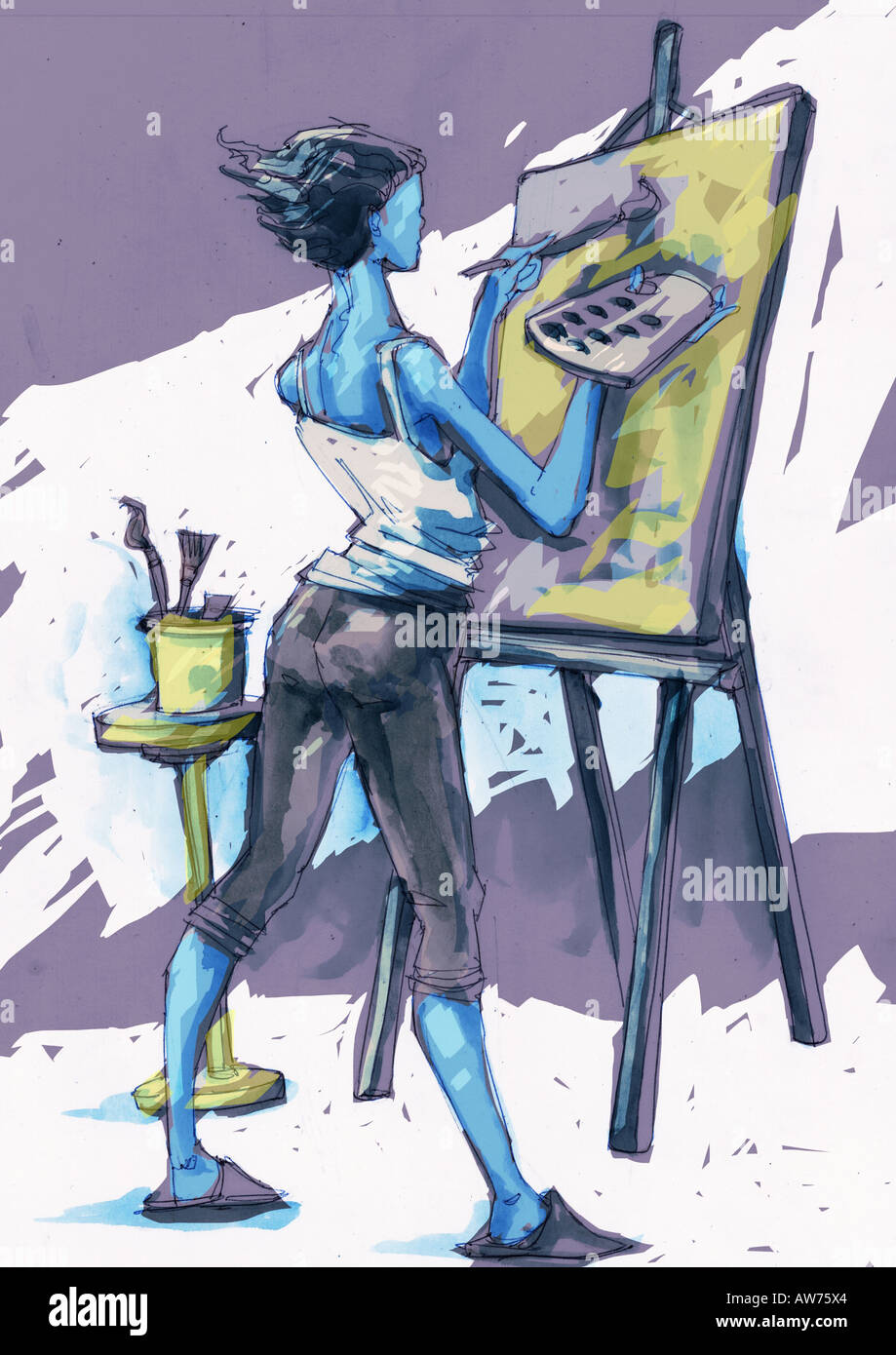 Woman painting a canvas on an easel Stock Photo - Alamy