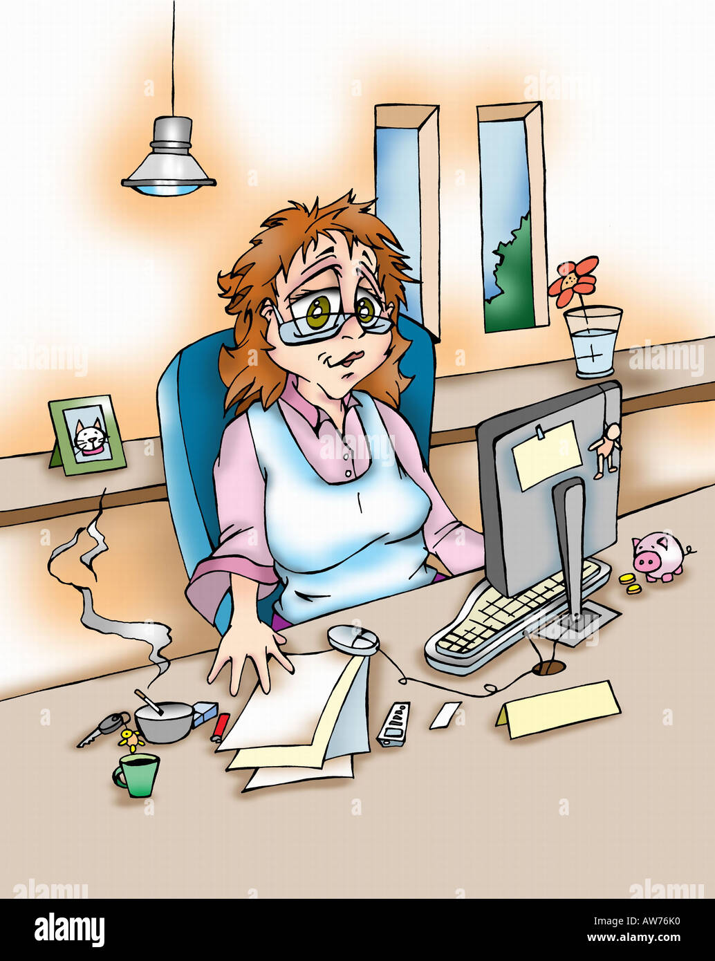 Woman at work at home office Stock Photo