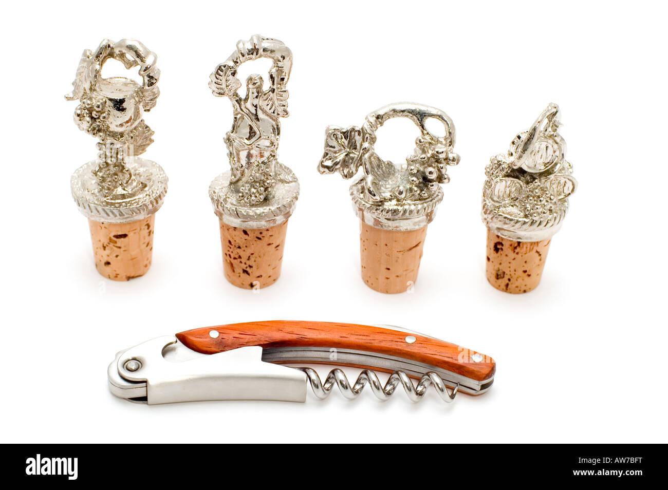 object on white tools corkscrew and stopper Stock Photo