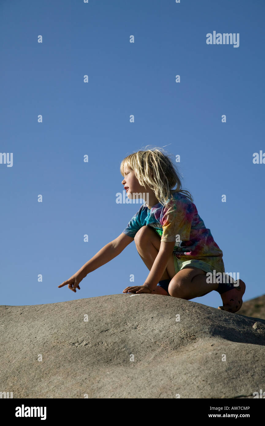 Girl climbing Mission Trails Park, San Diego, California, USA Stock Photo