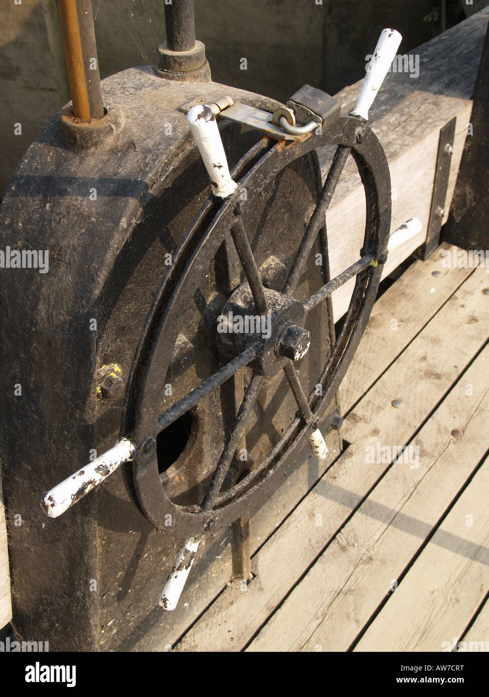 victorian hand wheel lock sluice water flow valve Stock Photo
