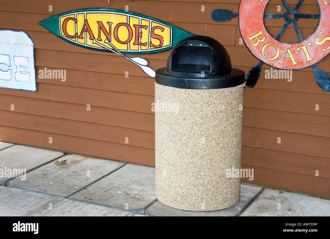 Trash can on a marina dock Stock Photo Alamy