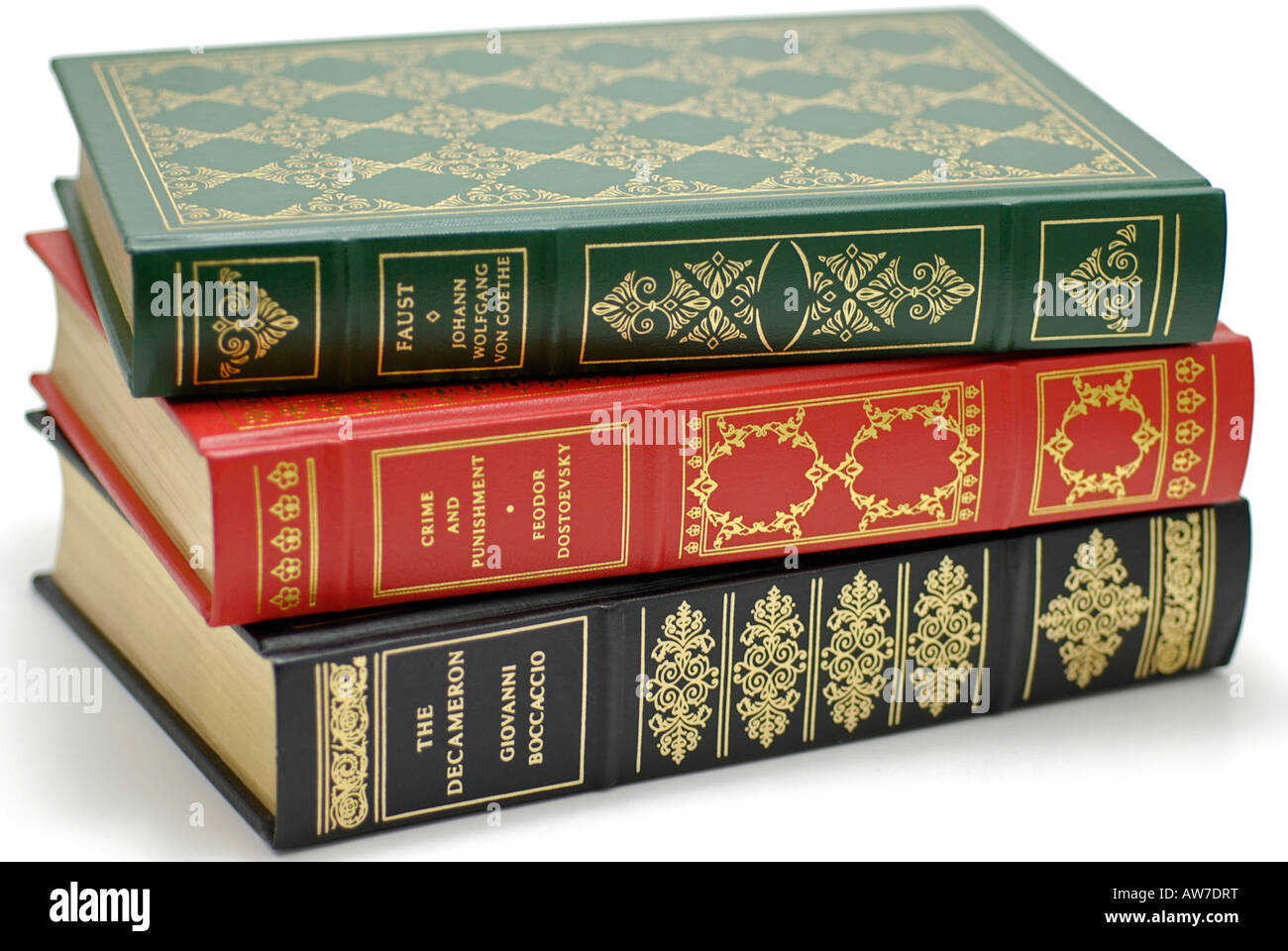 Stack of Leather Bound Books Stock Photo