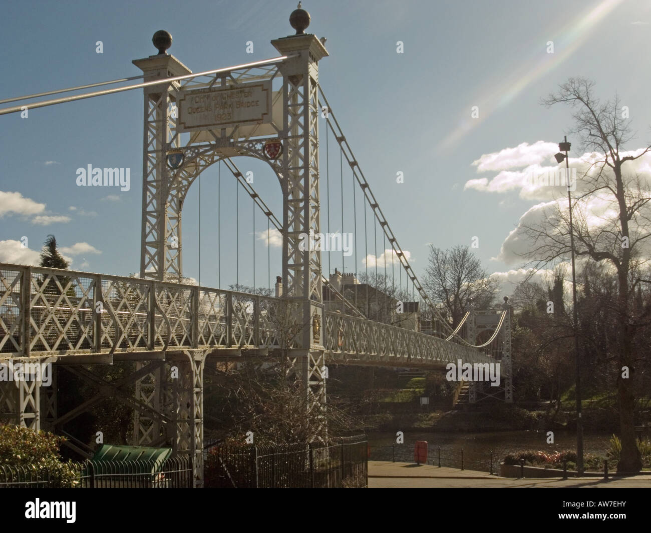 Queen's Park Suspension Bridge over the River Dee, Chester Stock Photo ...