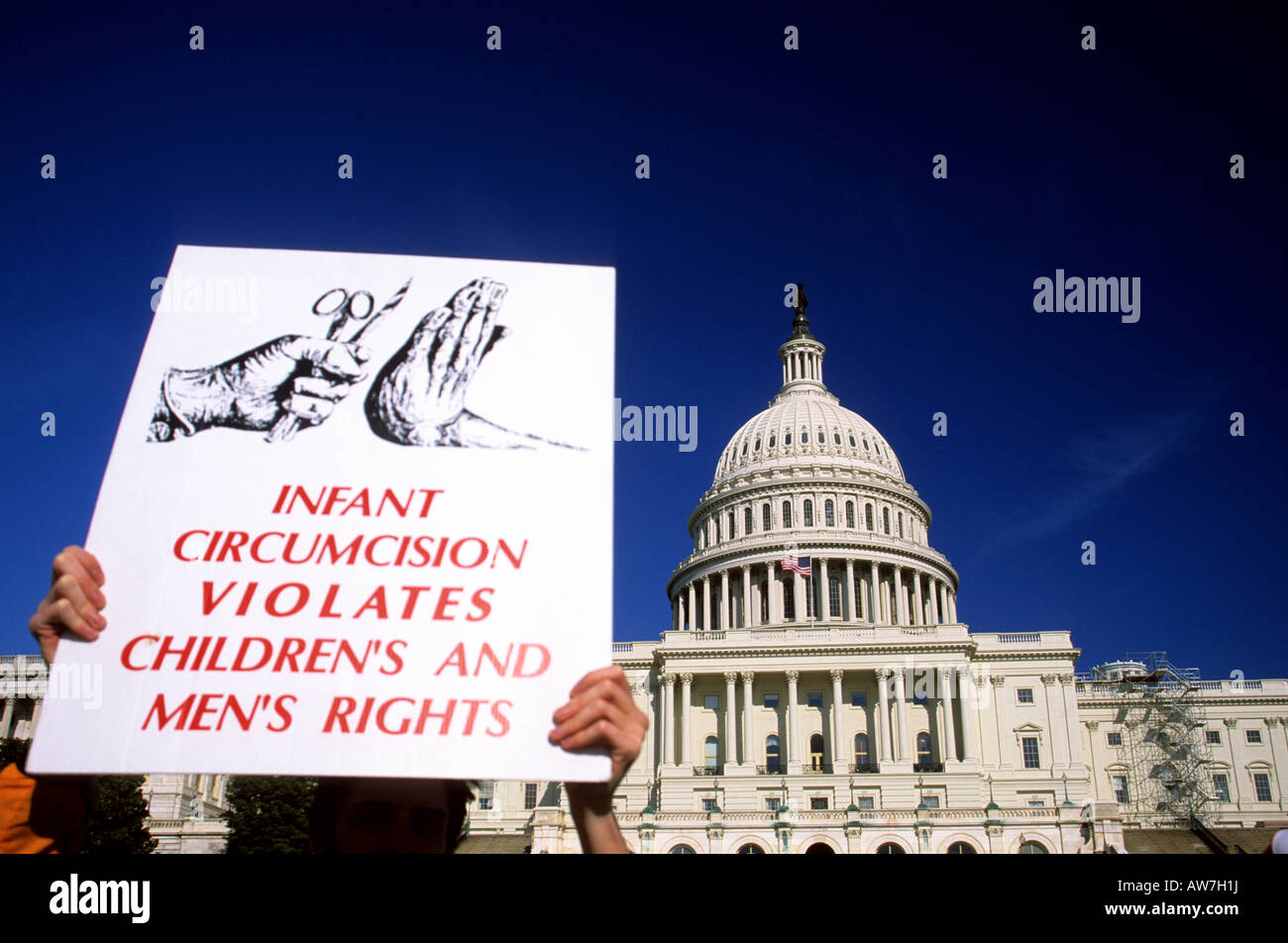 Protest against infant circumcision by the US Capitol Building Washington DC USA Stock Photo