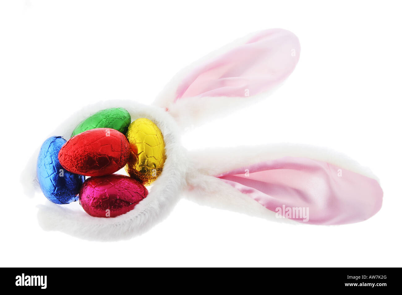 Soft Toy Bunny Ears and Chocolate Easter Eggs Stock Photo Alamy