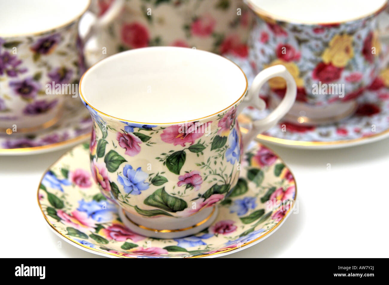 Chintz Design Pattern Pottery Ceramics Tableware Collection Stock Photo