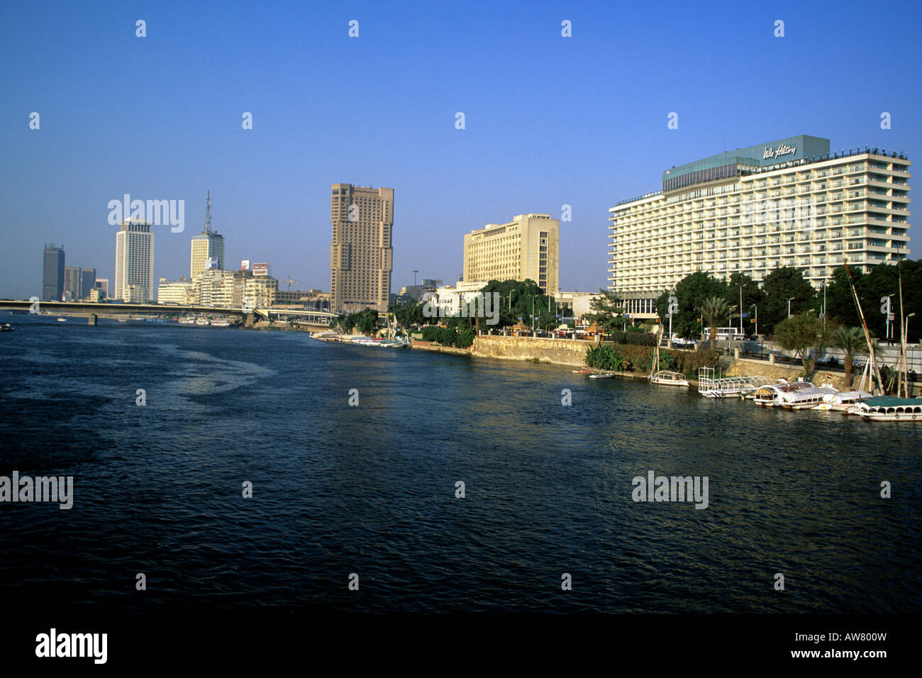 View of Downtown Cairo skyline and the Nile River Cairo Egypt Stock ...