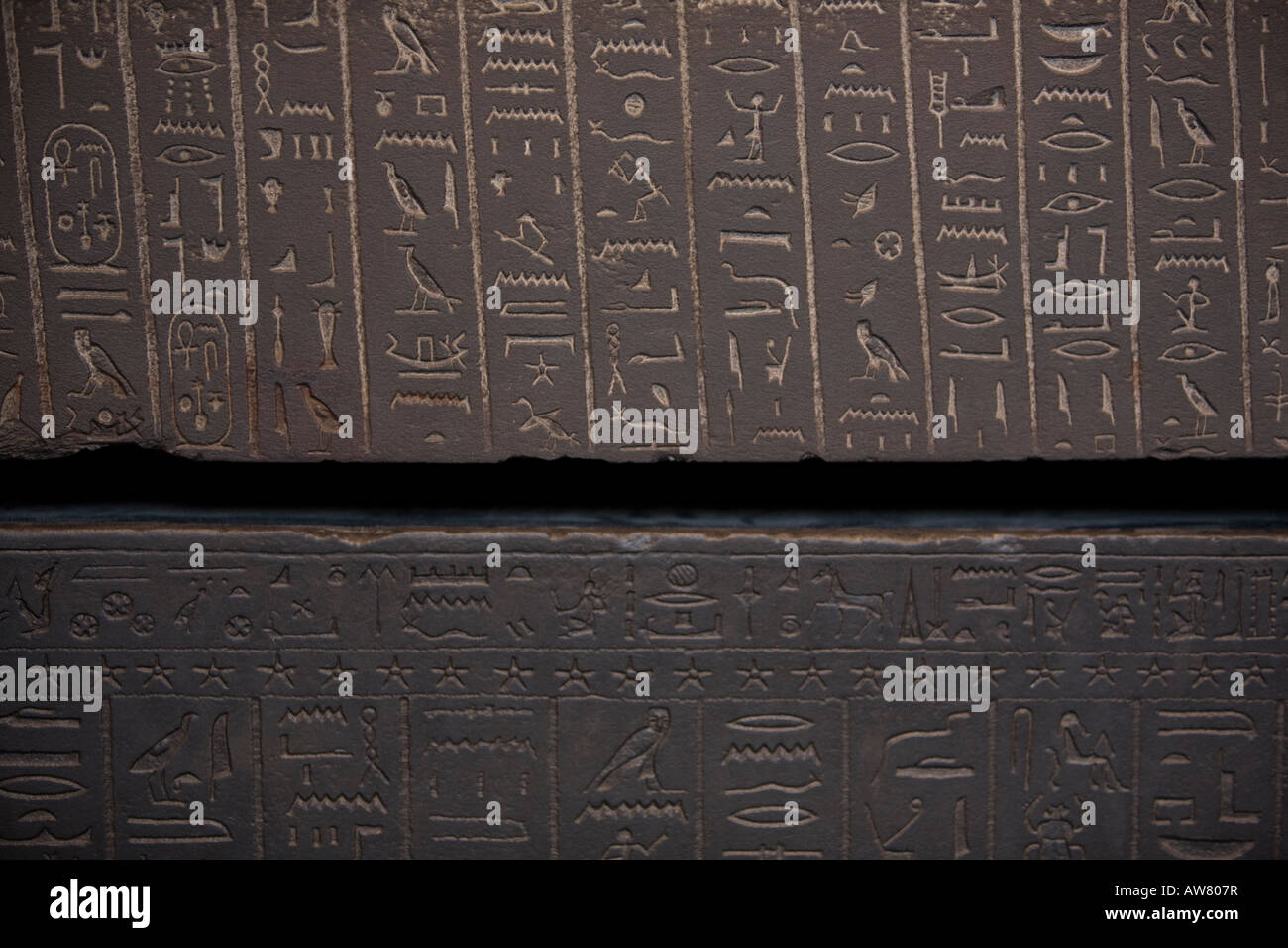 Hieroglyphics on a sarcophagus in the British Museum in London Stock Photo