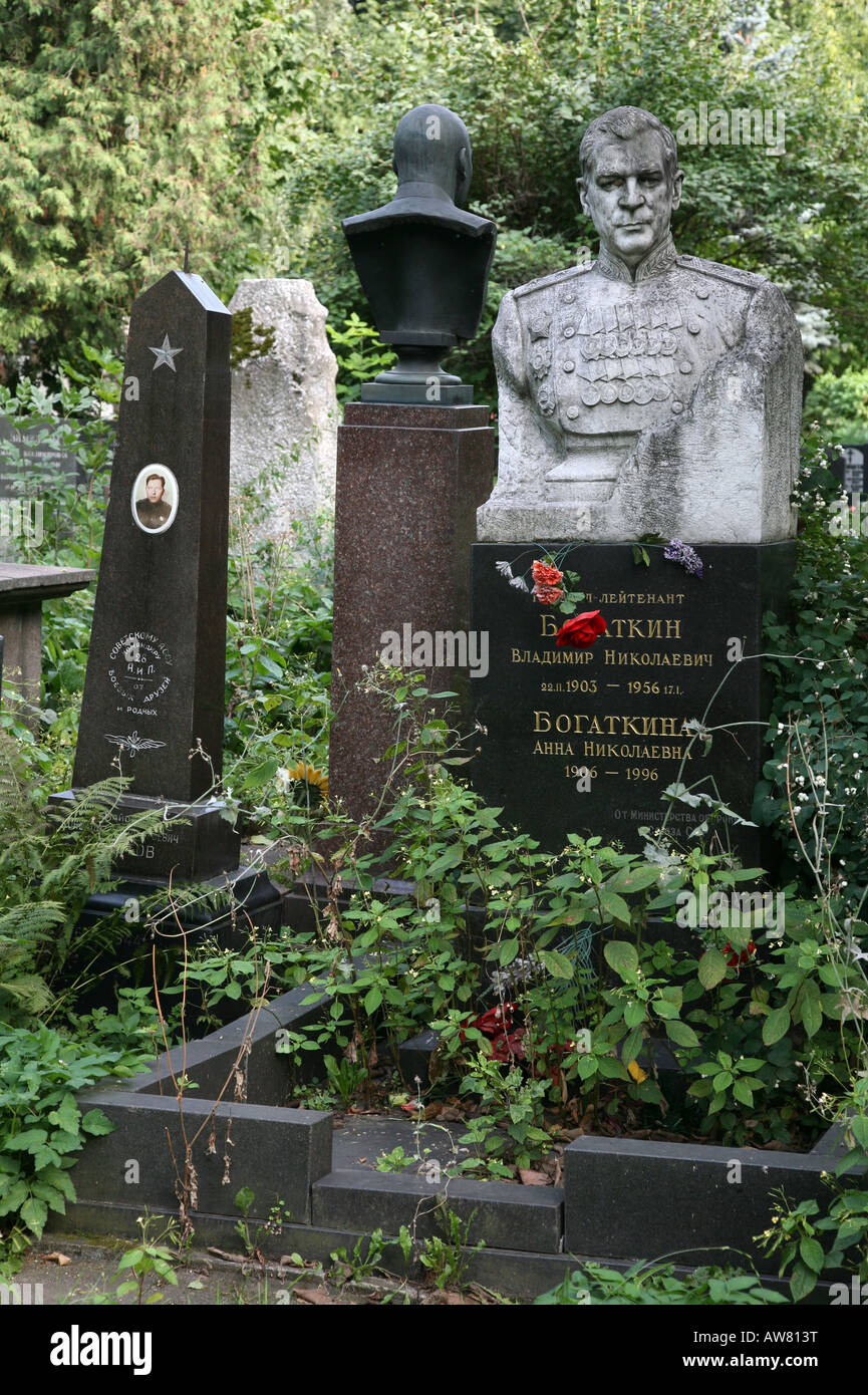 Graves of the Soviet generals at the Novodevichy Cemetery in Moscow, Russia Stock Photo