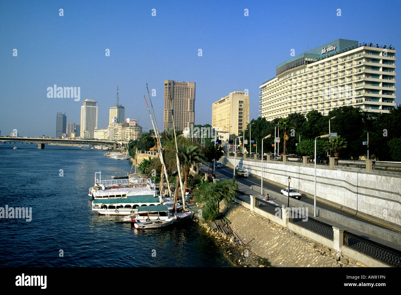 View of Downtown Cairo skyline and the Nile River Cairo Egypt Stock Photo