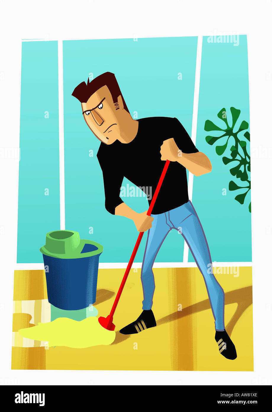 Man mopping floor Stock Photo Alamy