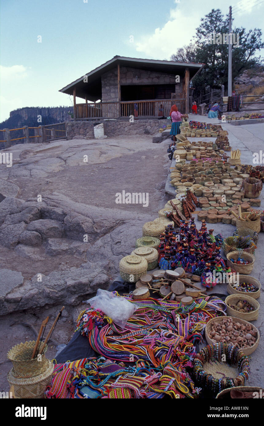 Tarumara Indian handicrafts for sale at the Divisadero lookout, Copper Canyon, Chihuahua, Mexico Stock Photo