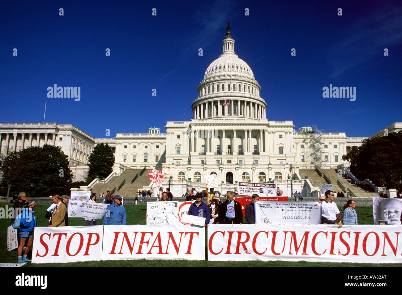 Protest against infant circumcision by the US Capitol Building Washington DC USA Stock Photo