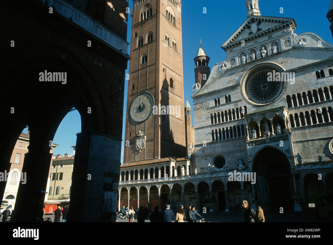 Cremona Italy The Duomo and the bell tower Torrazzo on Piazza del Comune Stock Photo
