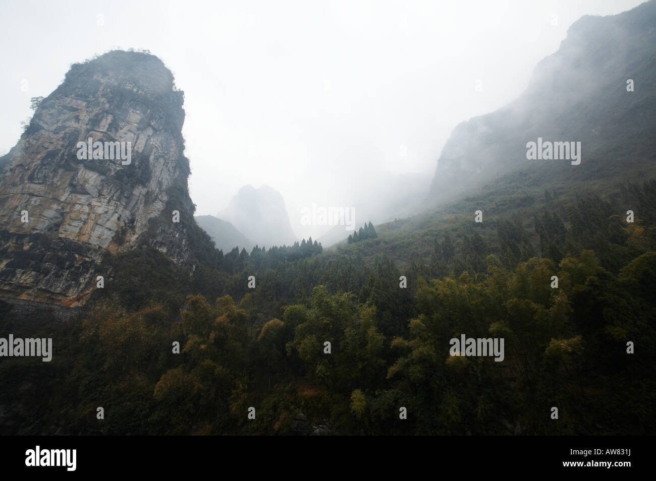 Karst mountain hill peaks on Li River in Guilin and Yangshuo region of ...
